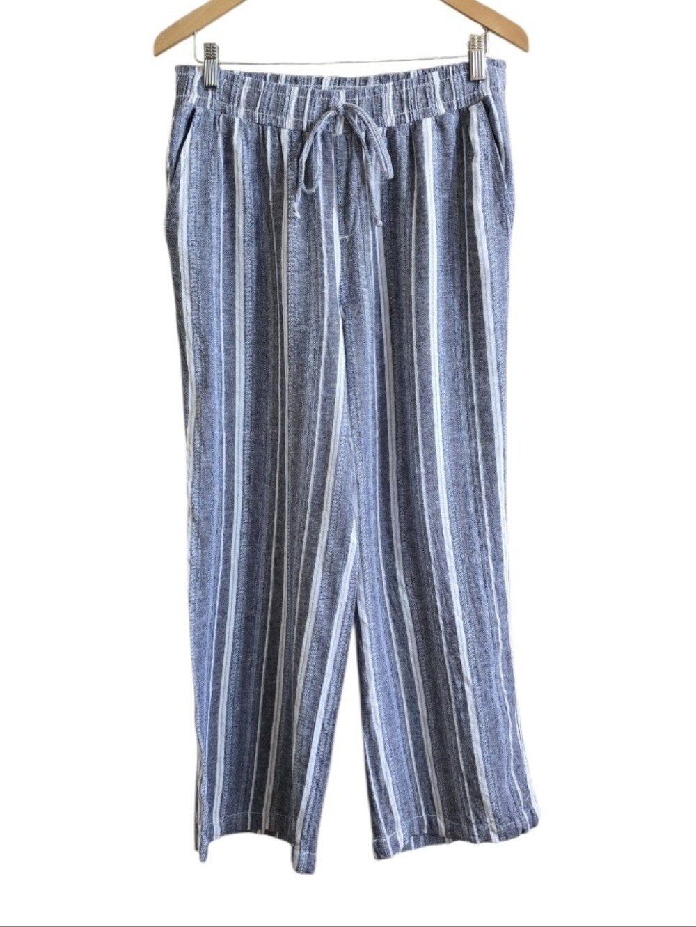 Briggs Women's Linen Blend Elastic Waist Pull-On Striped Flowy Pants. SZ Large